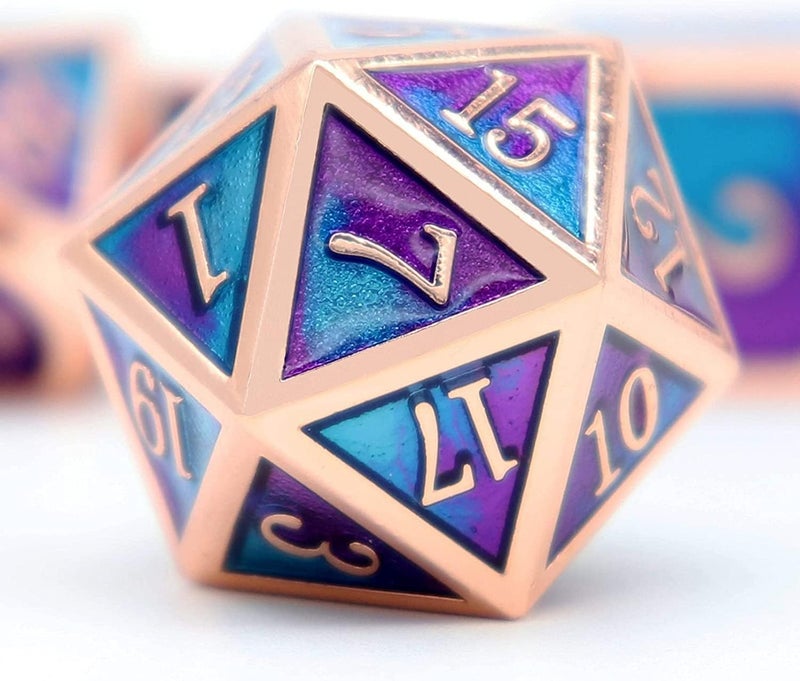 Haxtec Metal DND Dice Set D&D Gifts 7PCS Copper Blue Teal Purple Polyhedral RPG Dice D20 D12 D10 D8 D6 D4 Compatible with Dungeons and Dragons TTRPG Games-Mermaid - Image 1